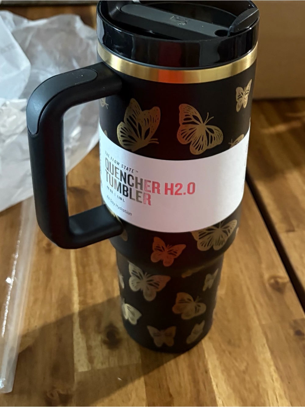 NWT STANLEY Black & Gold Butterflies Quencher H20 Tumbler Size 40 OZ